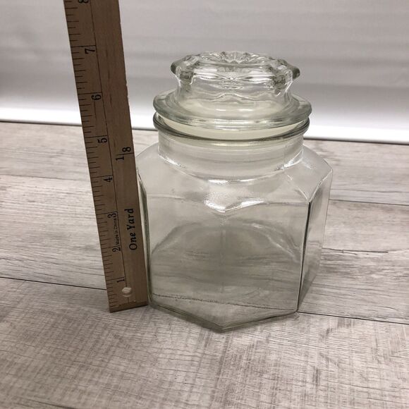 Vintage USA Clear Glass Apothecary 8 Sided Octagon Cookie Jar Storage Container - Picture 7 of 8